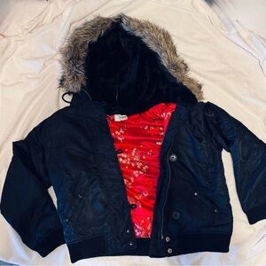 Old Navy Black Jacket with Red Floral Lining